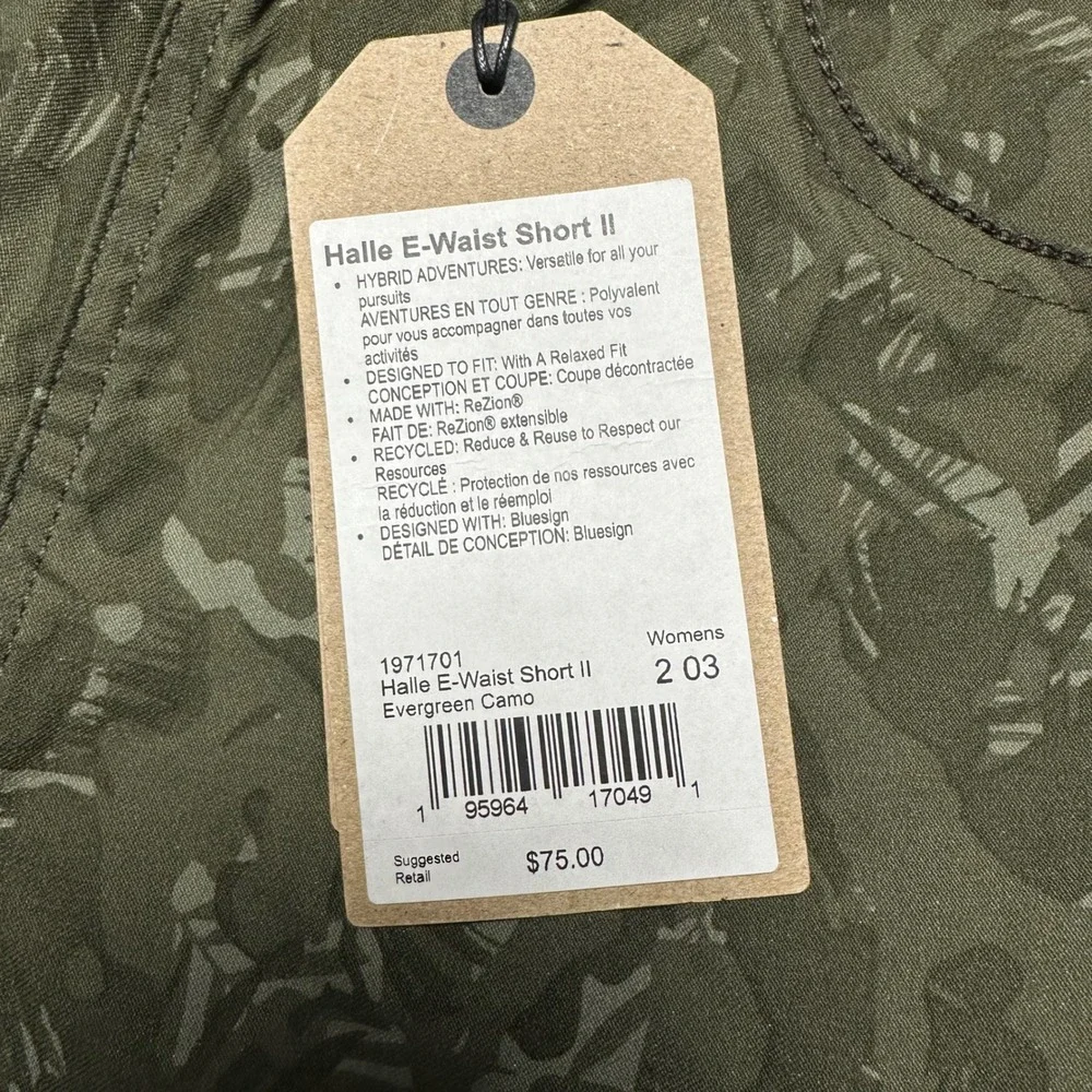 Prana Halle E-Waist Short II Evergreen Camo Green Hiking Shorts Women Size 2 NWT - Picture 4 of 4